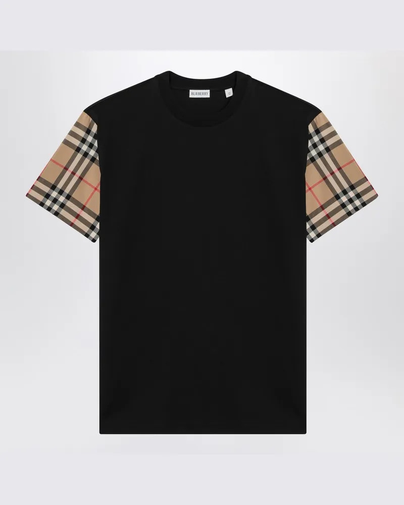 Burberry Schwarzes T-Shirt mit Ärmeln mit Karomuster Schwarz