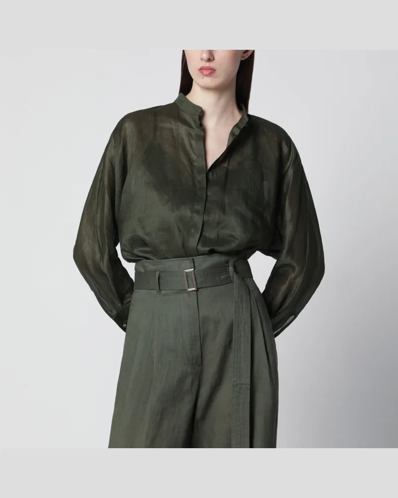Max Mara Boxy-Hemd aus Ramie in Khakigrün Green