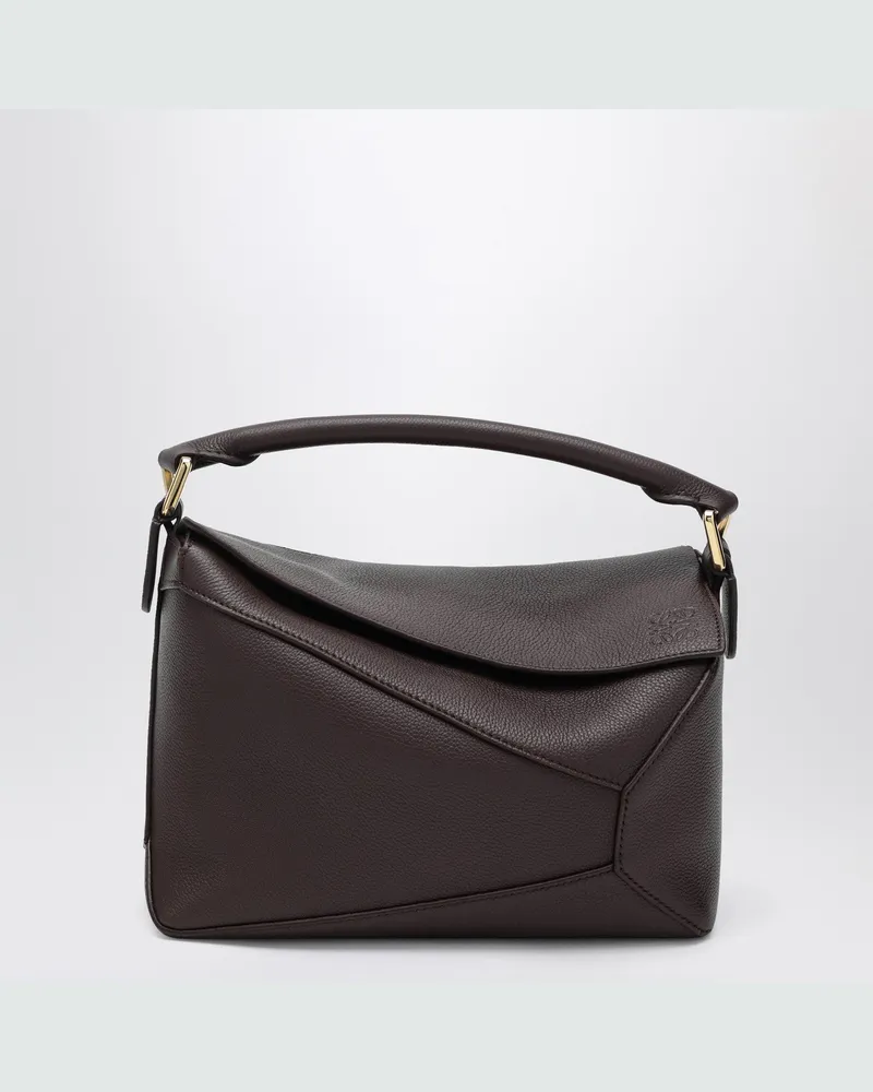 Loewe Kleine Puzzle Edge Tasche aus dunkelbraunem, genarbtem Leder (Dark Chestnut Brown