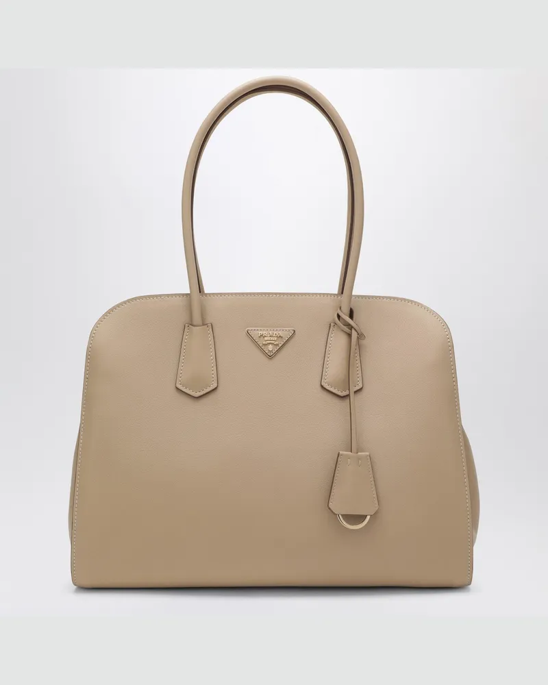 Prada Große Shoppingtasche aus sandfarbenem Leder Beige