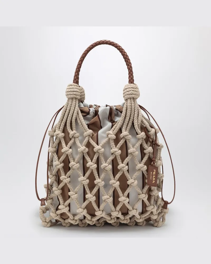 Prada Noué mittelgroße Tasche in Seil/Kamel Beige