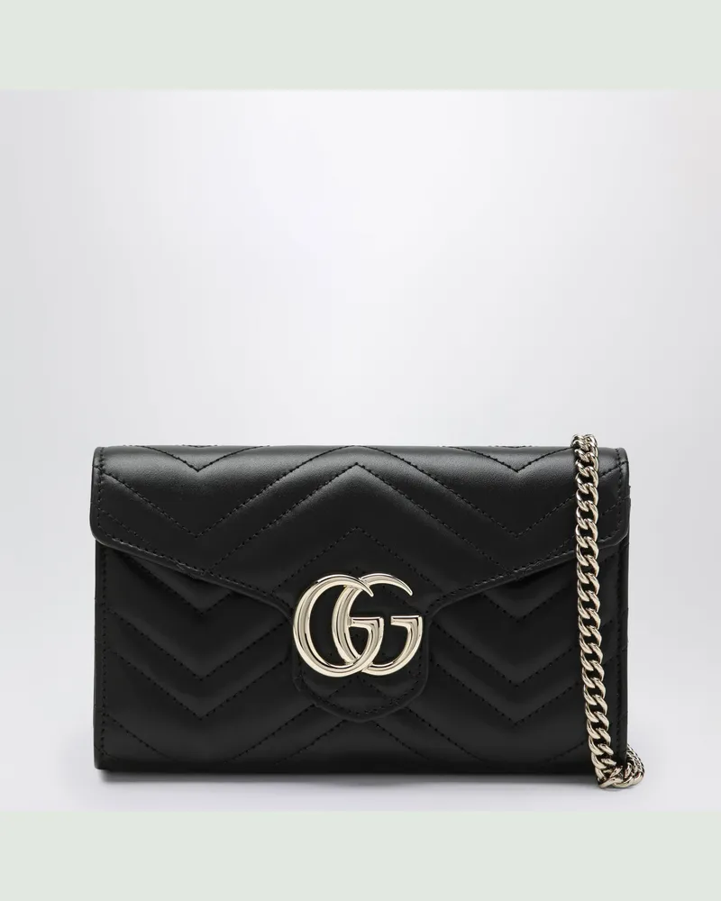 Gucci Schwarze GG Marmont Geldbörse mit Kette Black