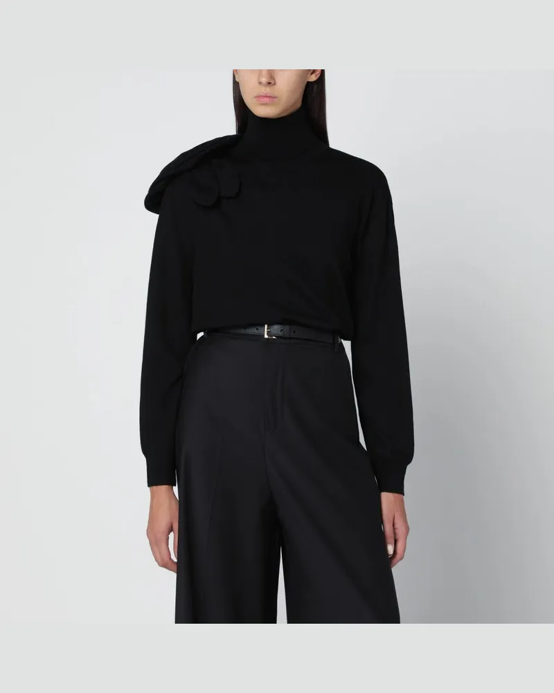 Moschino Schwarzer Rollkragenpullover mit Blumendetail Schwarz