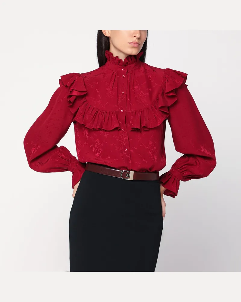 Saint Laurent Rotes Damastseidenhemd Burgundy