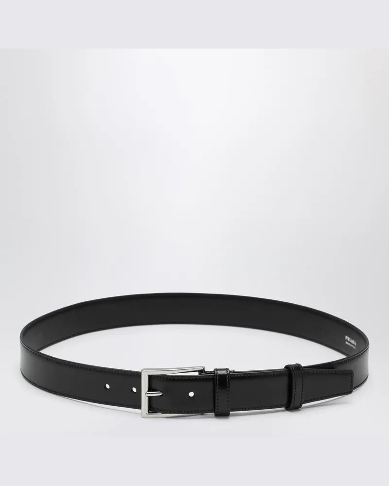 Prada Schwarzer Gürtel aus poliertem Leder Schwarz