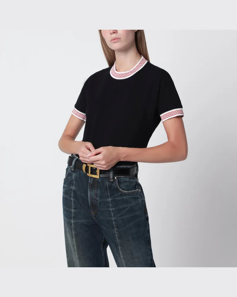 Versace Schwarzes T-Shirt aus Stretch-Baumwolljersey Black