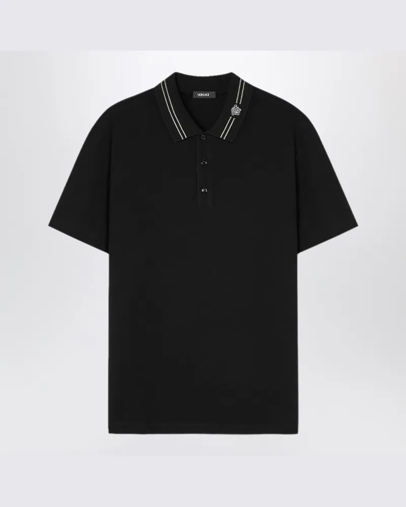 Versace Schwarzes Poloshirt mit Medusa-Stickerei Schwarz
