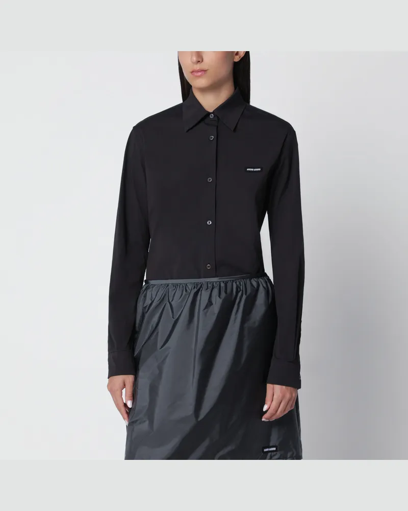 Miu Miu Schwarzes Hemd aus Stretchpopeline Black