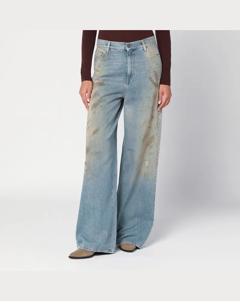 Golden Goose Weite hellblaue Jeans mit Sandwäsche und Used-Effekt Hellblau