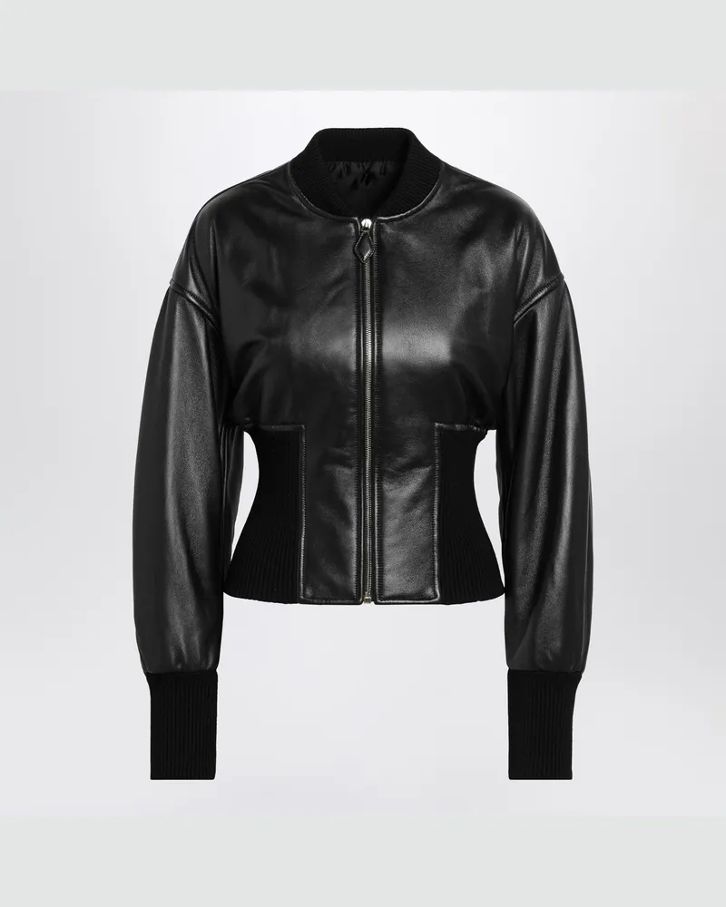 Alaïa Schwarze Leder-Bomberjacke mit Banddetail 