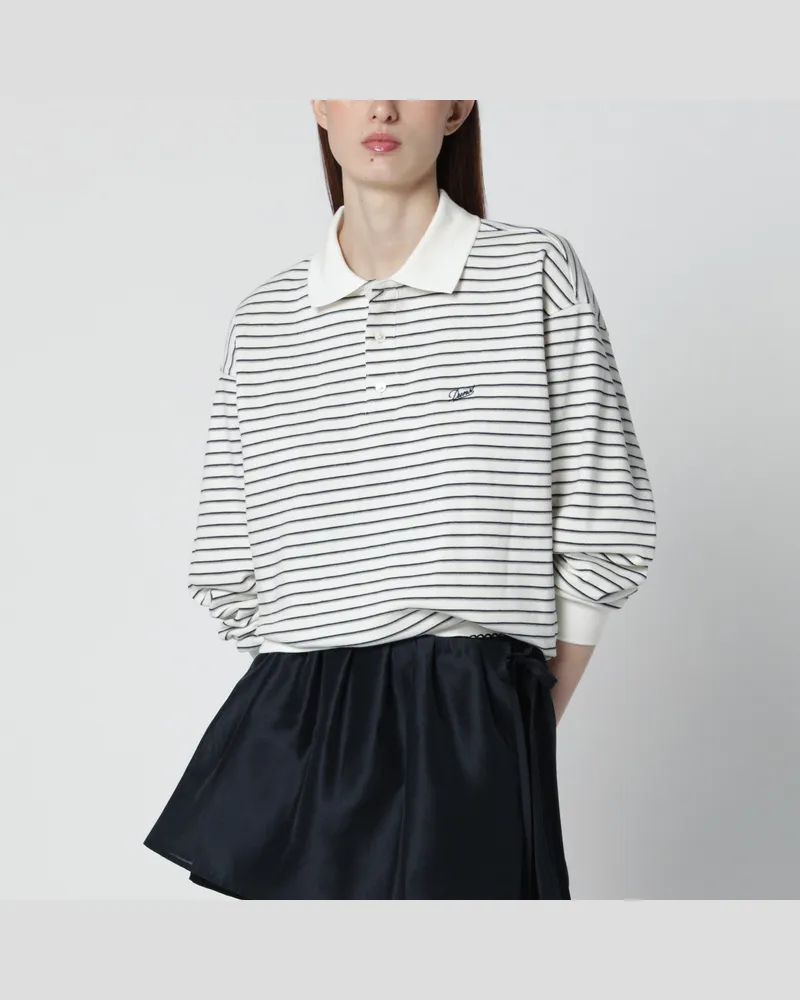 Dunst Elfenbeinfarbenes gestreiftes Poloshirt mit gesticktem Logo 