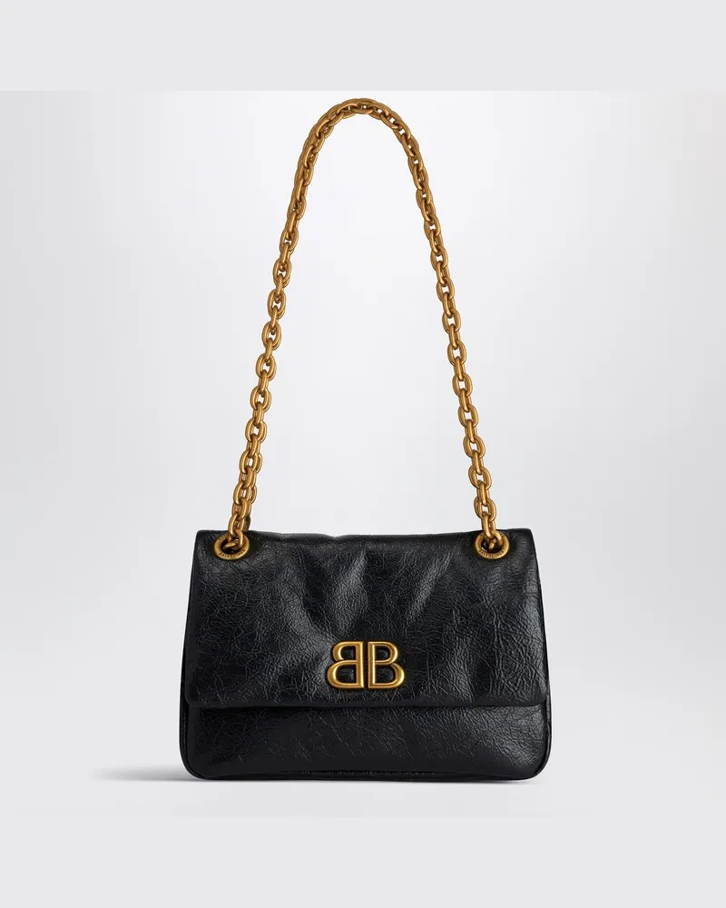 Balenciaga Monaco Mini Tasche aus schwarzem Leder Schwarz