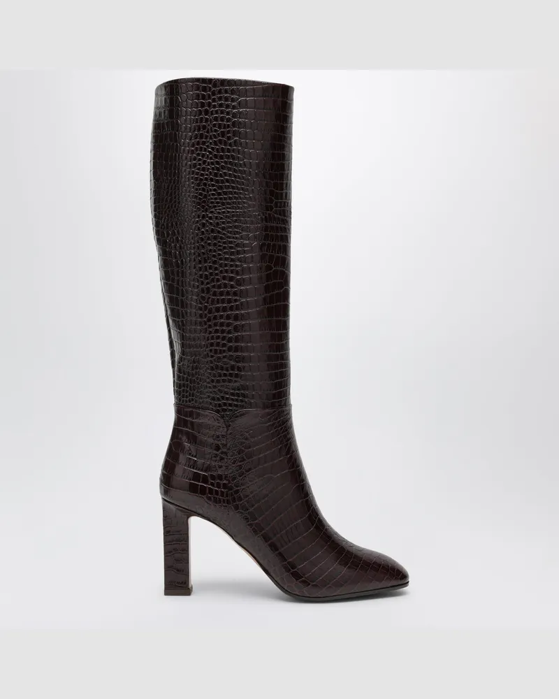 Aquazzura Sellier 85 burgunderrote bedruckte Lederstiefel Purple