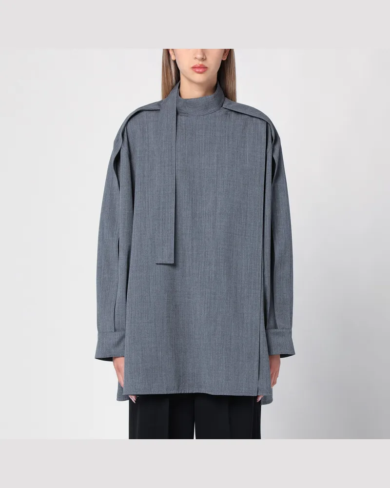 Jil Sander Graue Bluse aus Wolle mit Schal Grey