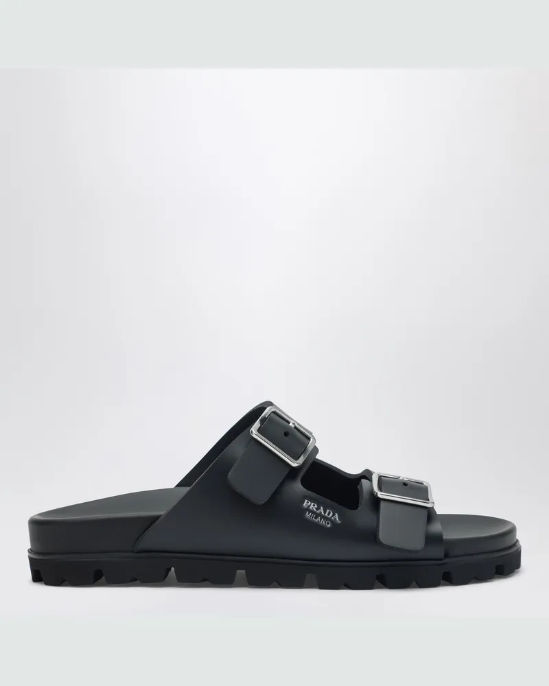 Prada Slider-Sandalen aus schwarzem Leder 