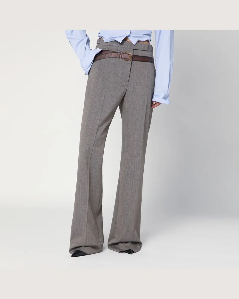 Prada Hose aus Wollmischung mit bedrucktem Gürtel Braun