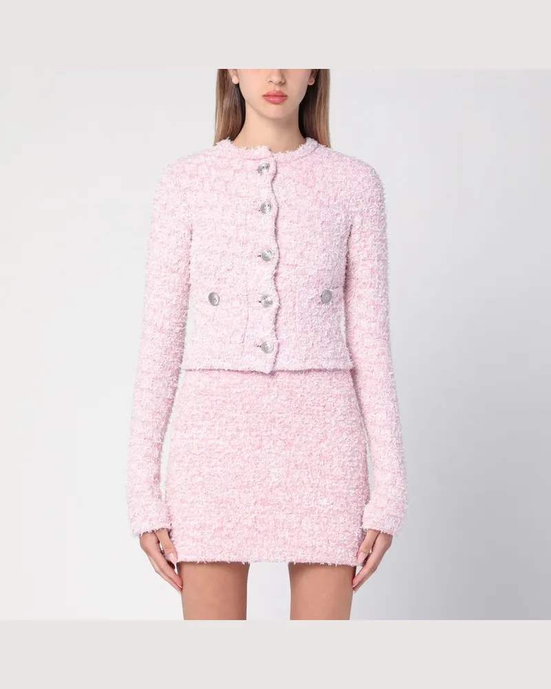 Balenciaga Rosa Cropped Strickjacke aus Baumwoll-Tweed-Mischung Rosa