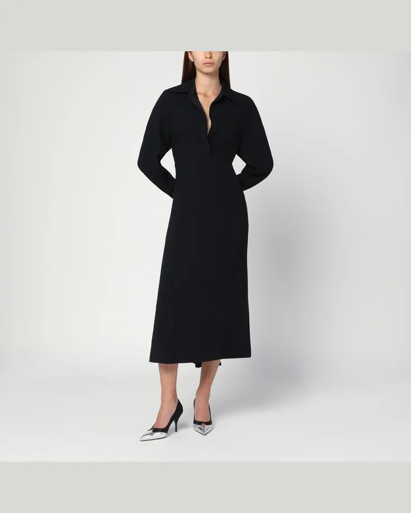 Victoria Beckham Schwarzes Hemdblusenkleid Midi aus Satin Schwarz