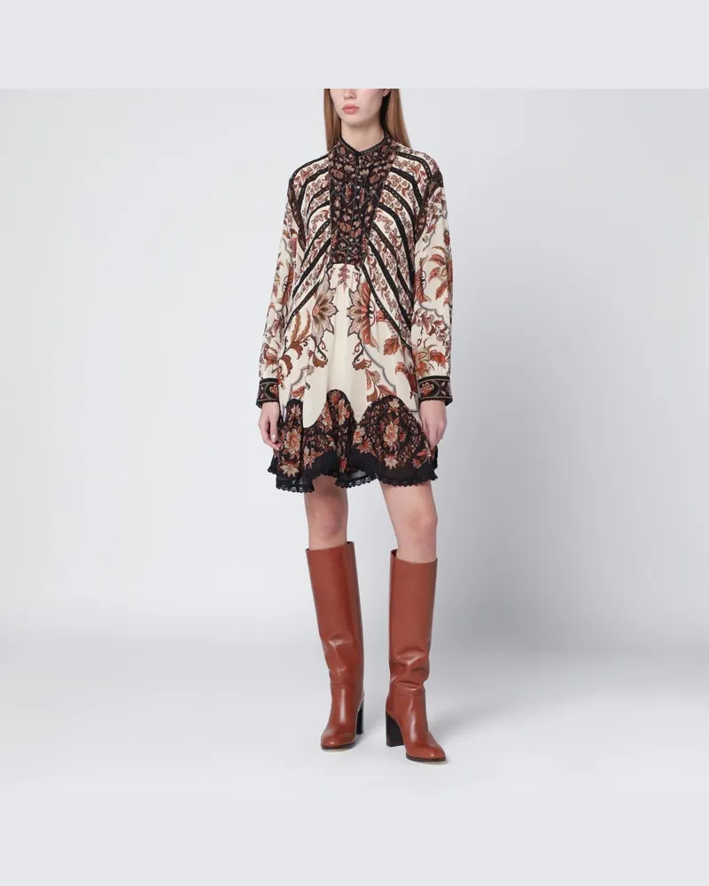 FARM Rio Sandfarbenes Minikleid Majestic Garden Lace Mehrfarbig