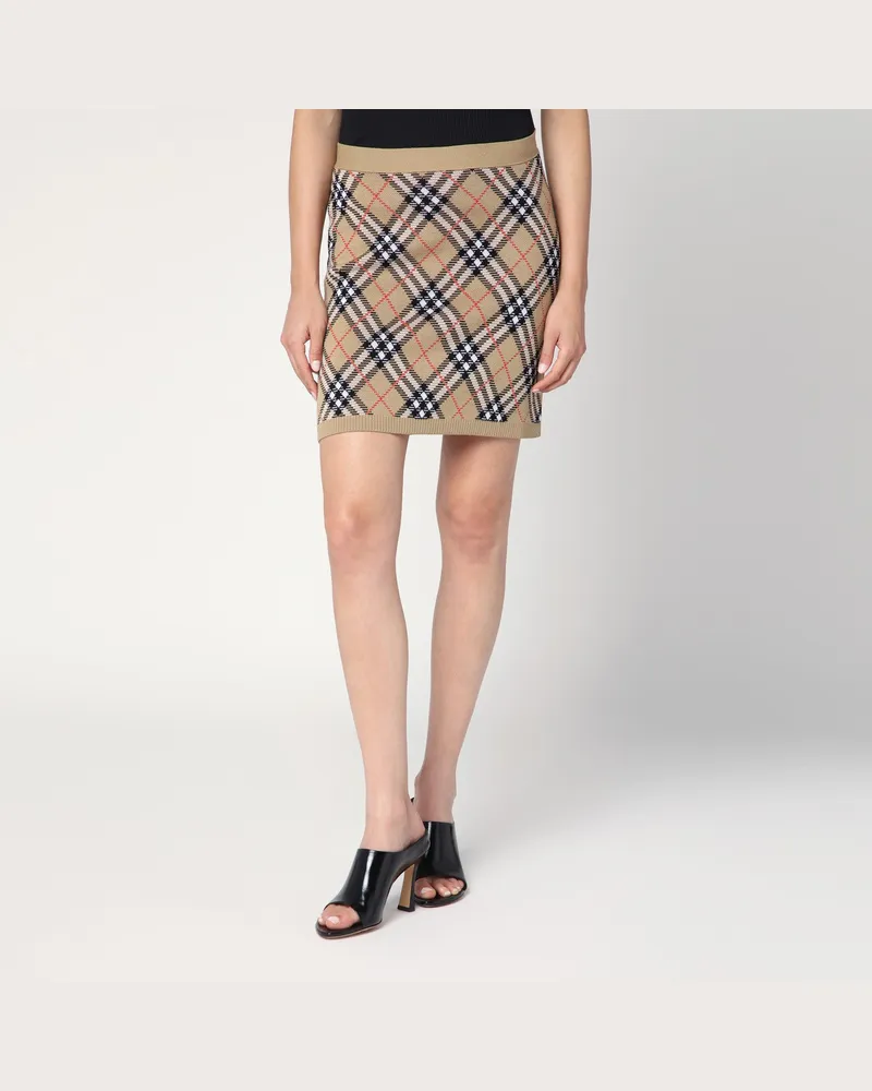 Burberry Miniröckchen aus Woll-Mohair-Mix mit Karomuster Beige