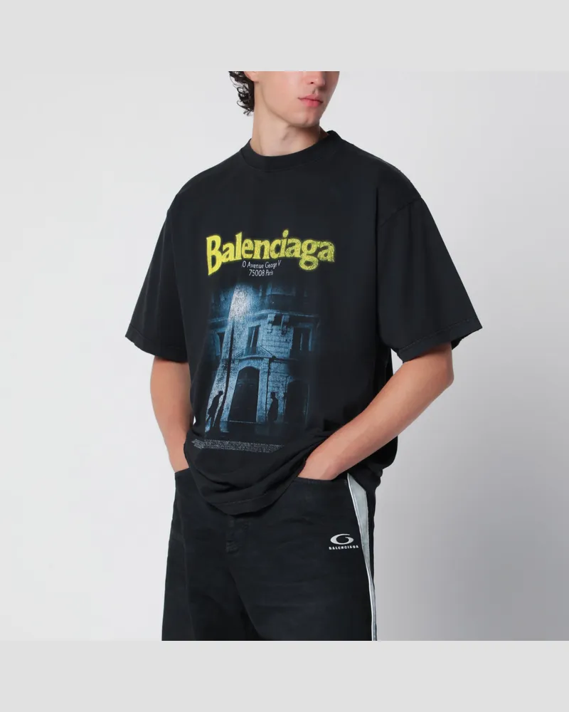 Balenciaga T-Shirt The Address aus Baumwolle in verwaschenem Schwarz Black