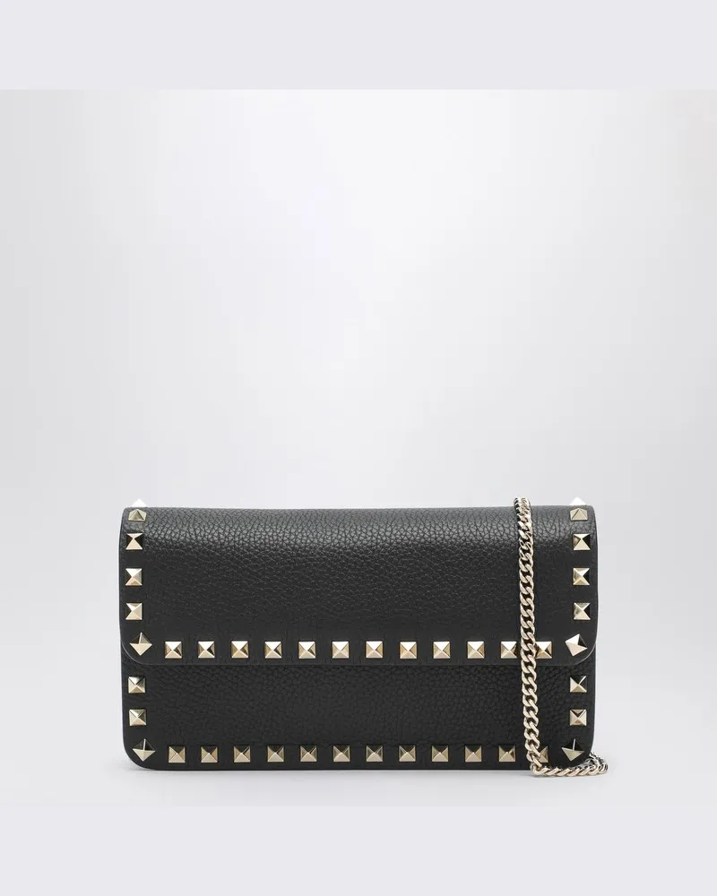 Valentino Garavani Schwarze Pochette-Tasche Rockstud mit Kette Schwarz