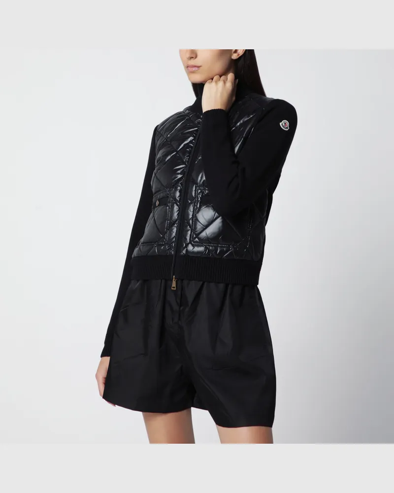 Moncler Schwarze wattierte Sweatjacke mit Reißverschluss Black