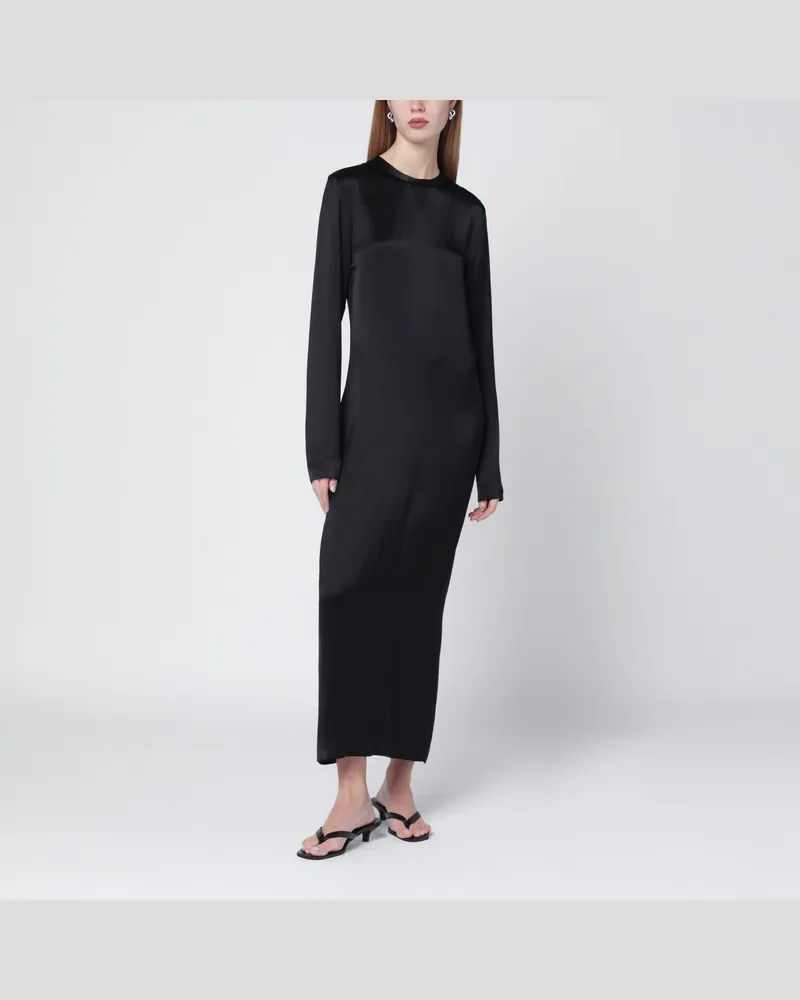 Totême Schwarzes Midikleid aus glänzender Viskose Black