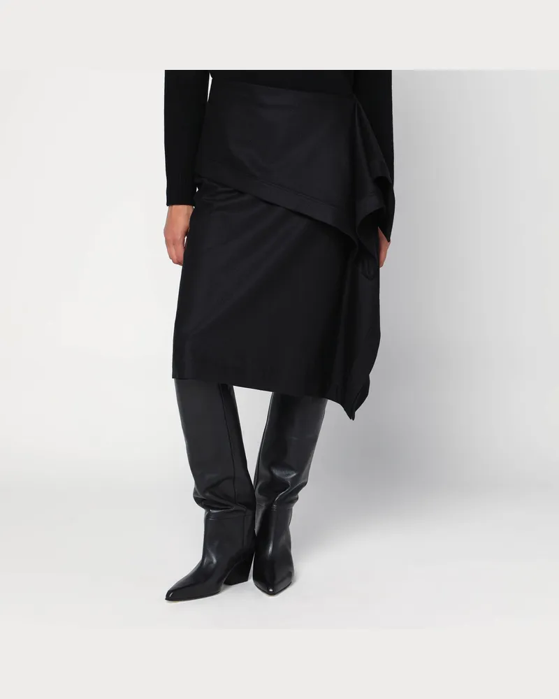 Ferragamo Asymmetrischer schwarzer Rock mit Baske 