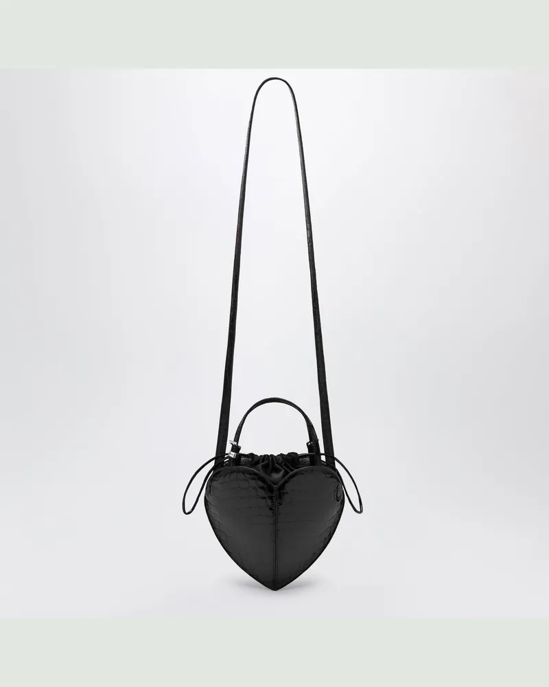 ROTATE Birger Christensen Heart Bag Croco croc-effect patent leather bag in black Black