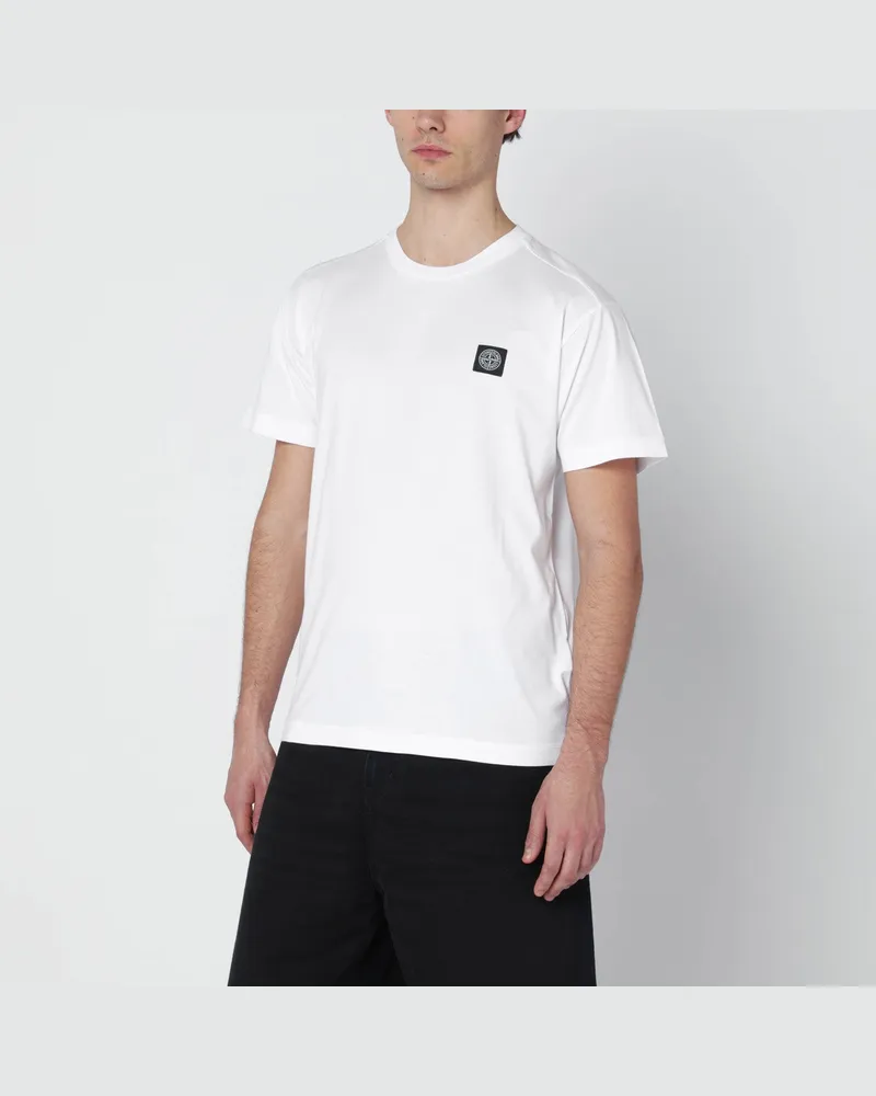Stone Island Weißes T-Shirt aus Baumwolle mit schmaler Passform White