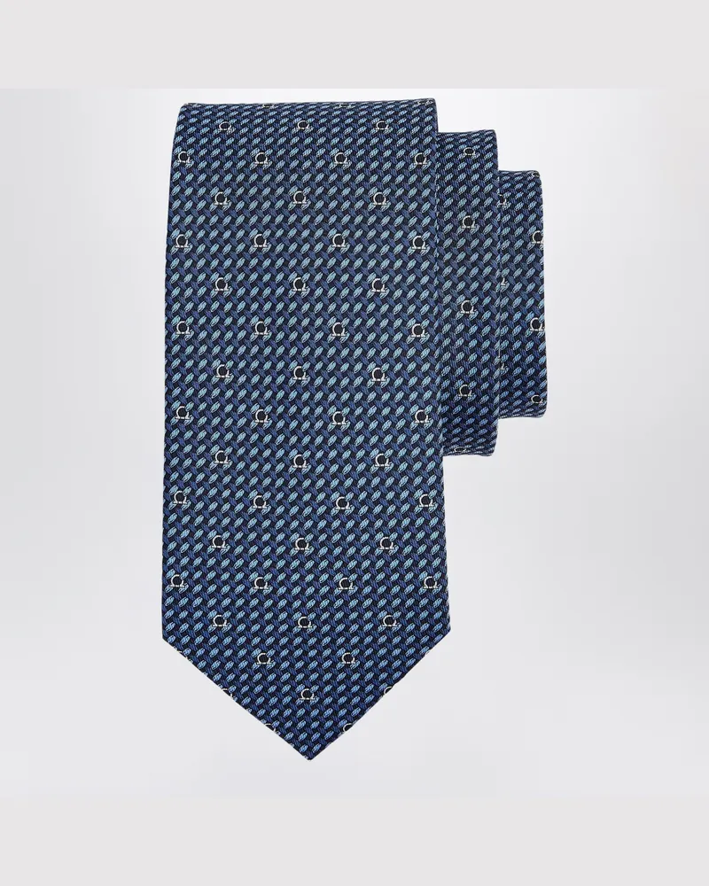 Ferragamo Krawatte aus Seide mit Gancini-Print in Dunkelblau Multicolor