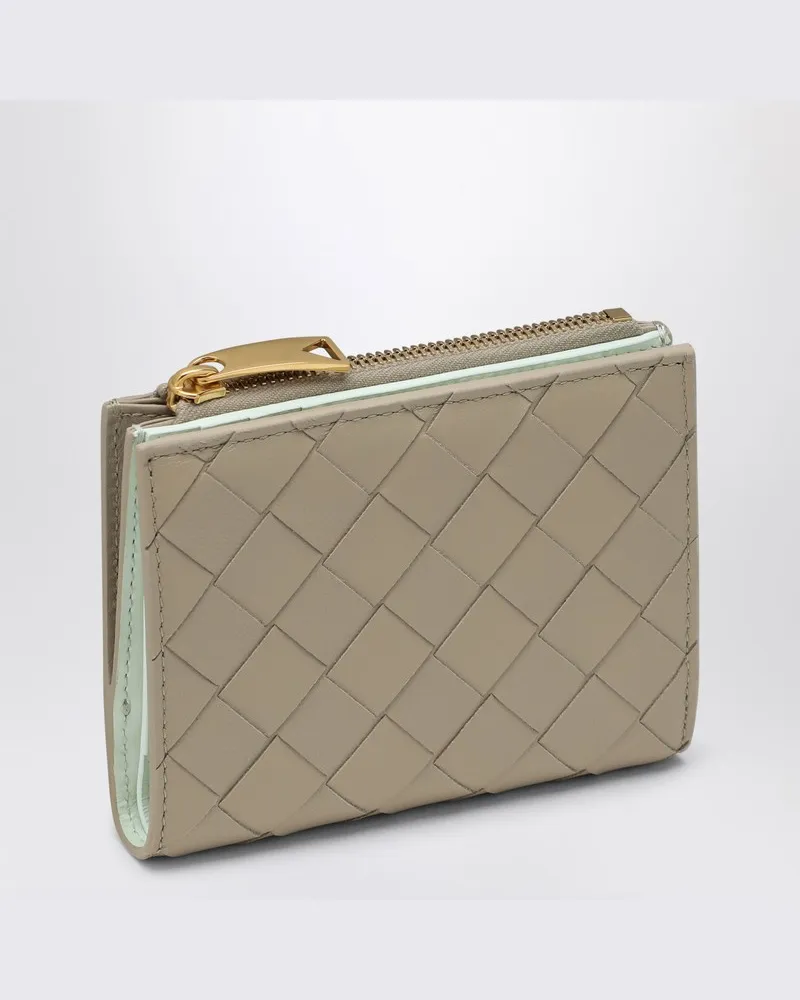 Bottega Veneta Beige/mintfarbene Bifold-Portemonnaie aus Intrecciato Mehrfarbig