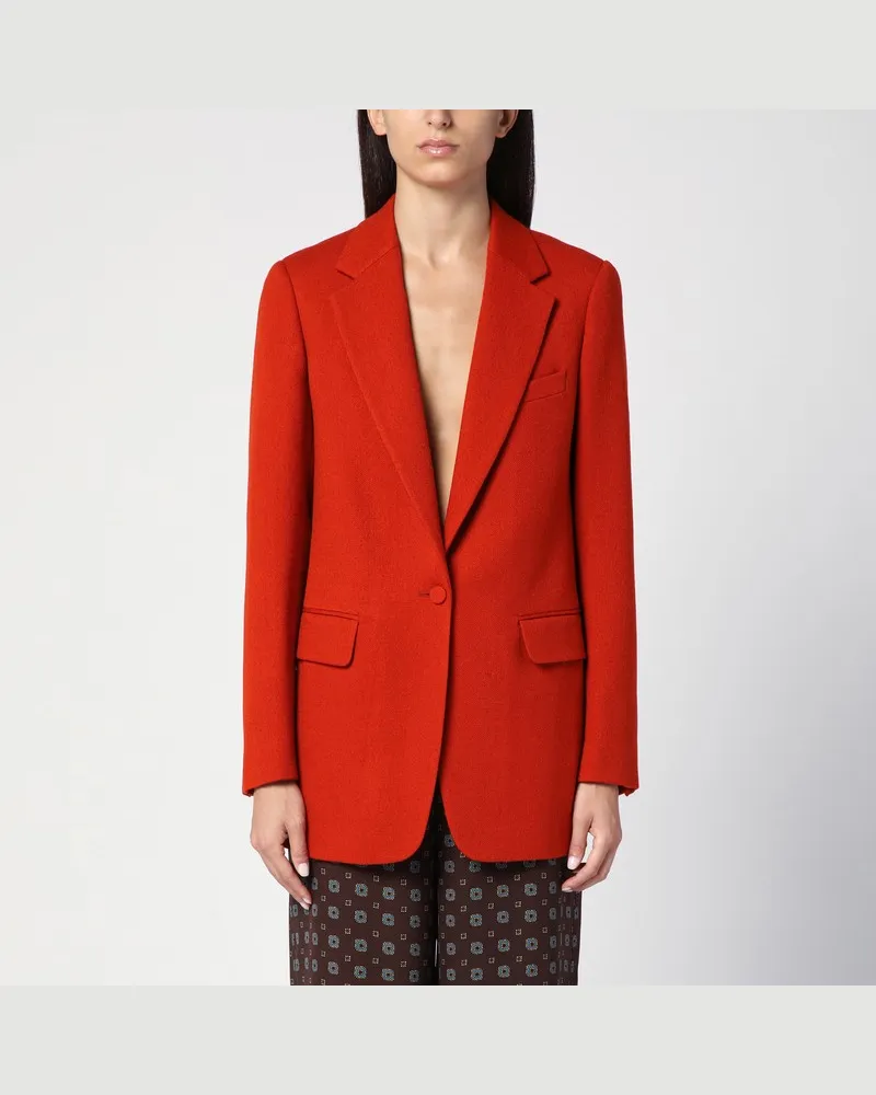 Dries van Noten Rote einreihige Jacke aus Wolle Rot