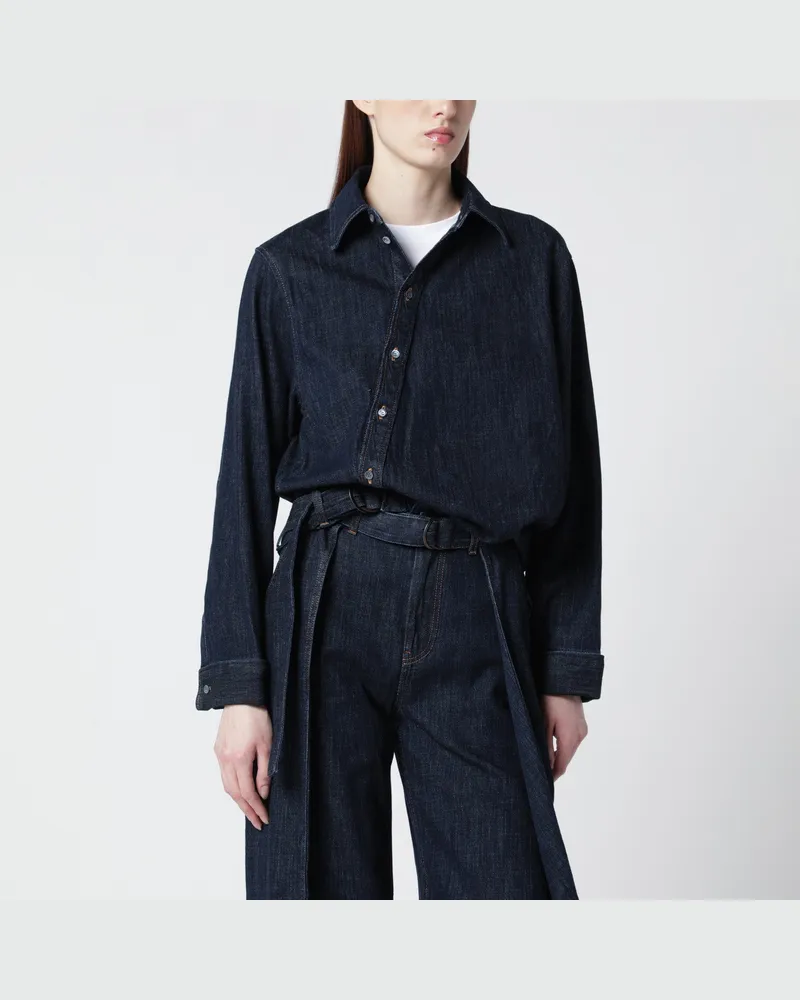 Loewe Indigoblaue drapierte Jeansbluse Blue