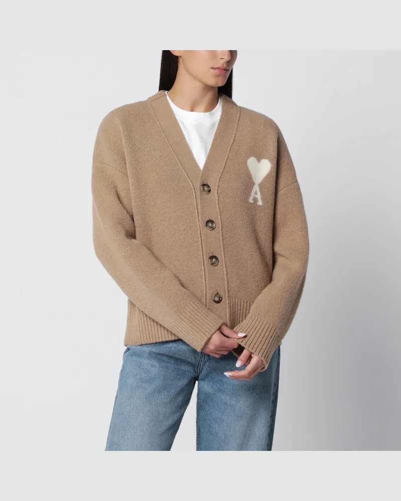 AMI Paris Beiger Ami de Coeur Cardigan aus Alpakamischung Beige