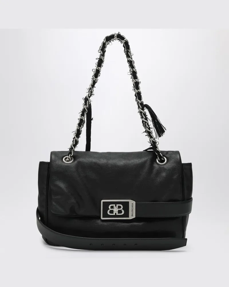 Balenciaga Mittlere schwarze Leder-Schultertasche Modu Schwarz