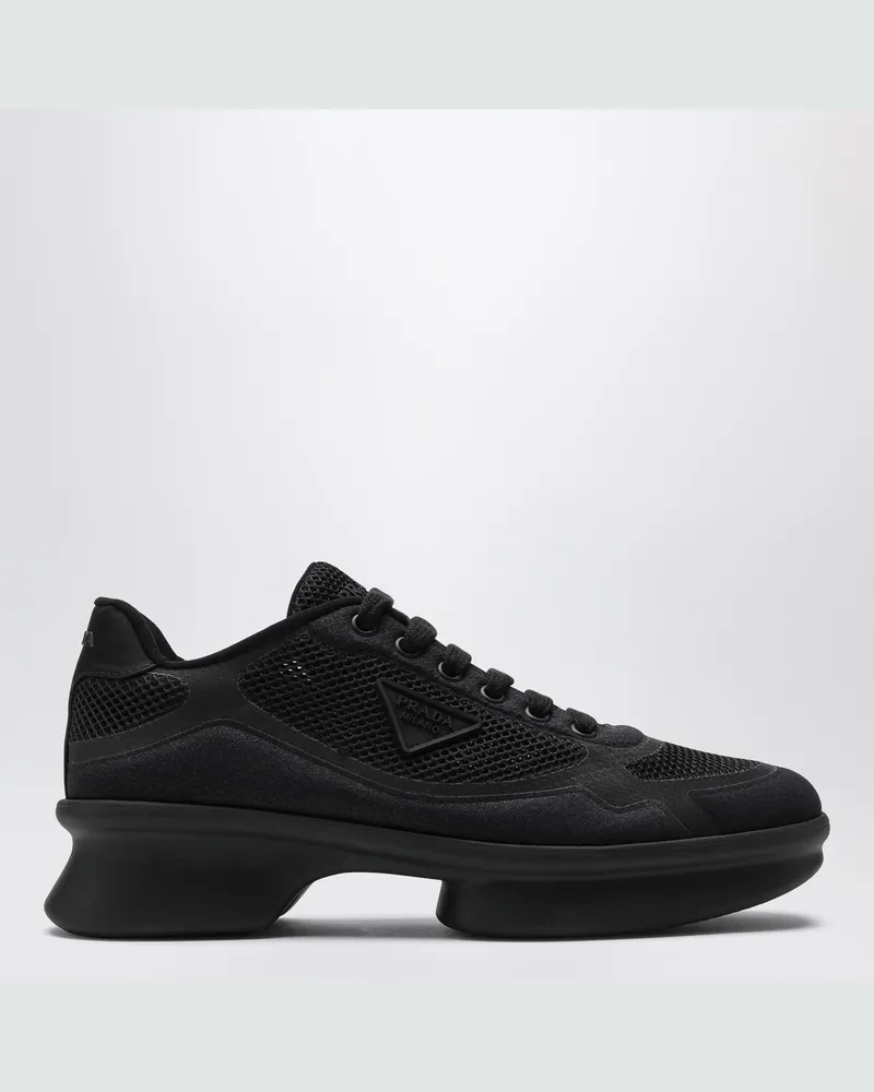 Prada Schwarzer Stoff und Netz niedriger Sneakers Black