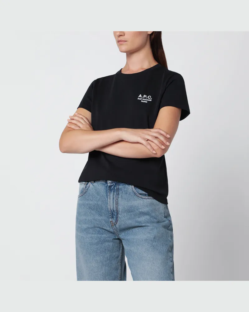 A.P.C. Schwarzes Baumwoll-T-Shirt mit Stickerei Black