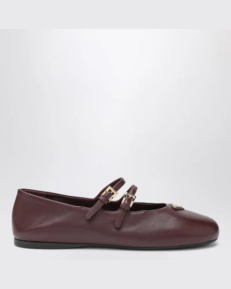 Prada Bordeaux-Leder-Ballerinas mit Dreieckslogo Burgunderrot