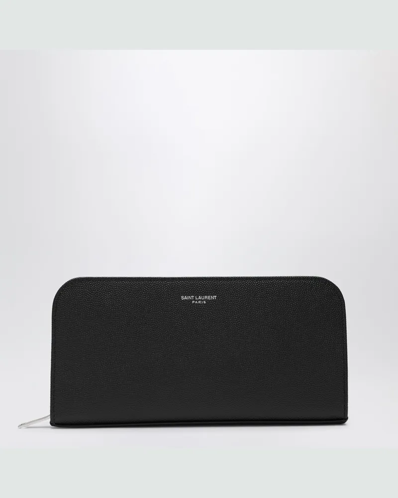 Saint Laurent Schwarze Leder-Reißverschluss-Geldbörse Black