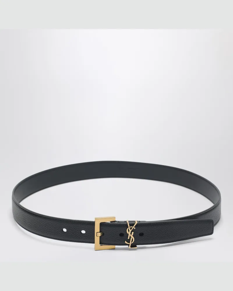 Saint Laurent Schwarzer Cassandre-Gürtel aus genarbtem Leder Black