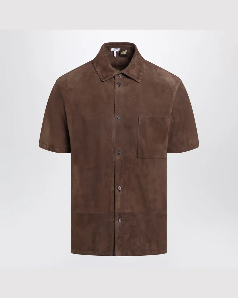 Loewe Kurzarmhemd aus Ziegenveloursleder in Dunkelbraun Brown