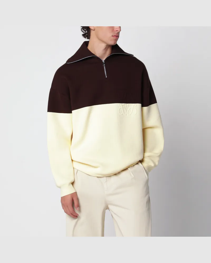 Loewe Braun/gelbes Sweatshirt mit halbem Reißverschluss aus Baumwollmischung Brown