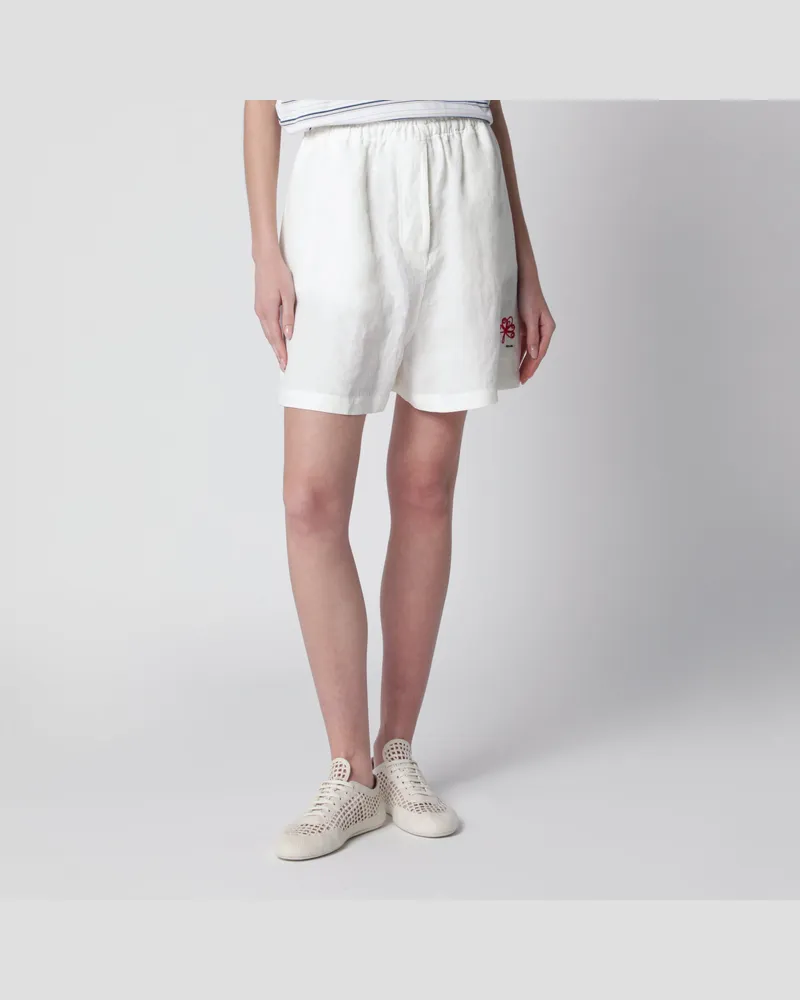 Prada Bestickte Shorts aus weißem Leinen White