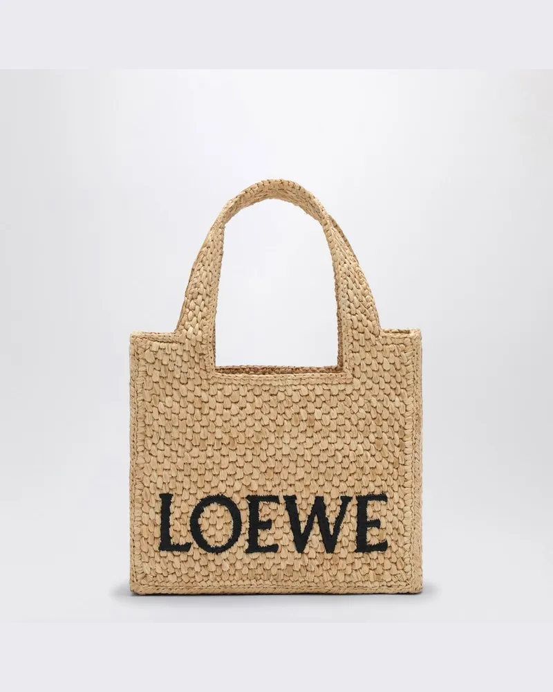 Loewe Mini Tote-Bag  Font aus Raffia-Bast Beige