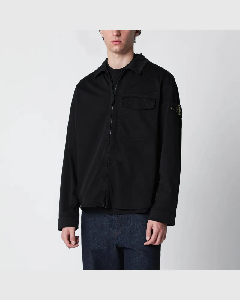 Stone Island Schwarzes Overshirt mit Reißverschluss Black