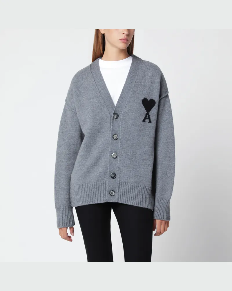 AMI Paris Grauer Ami de Coeur Cardigan aus Wolle Grey