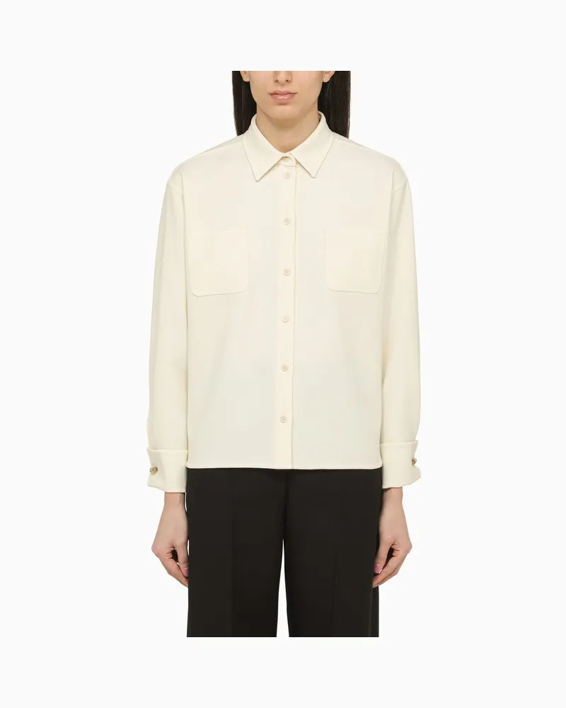 Max Mara Elfenbeinfarbene Bluse aus Wollgemisch Weiß