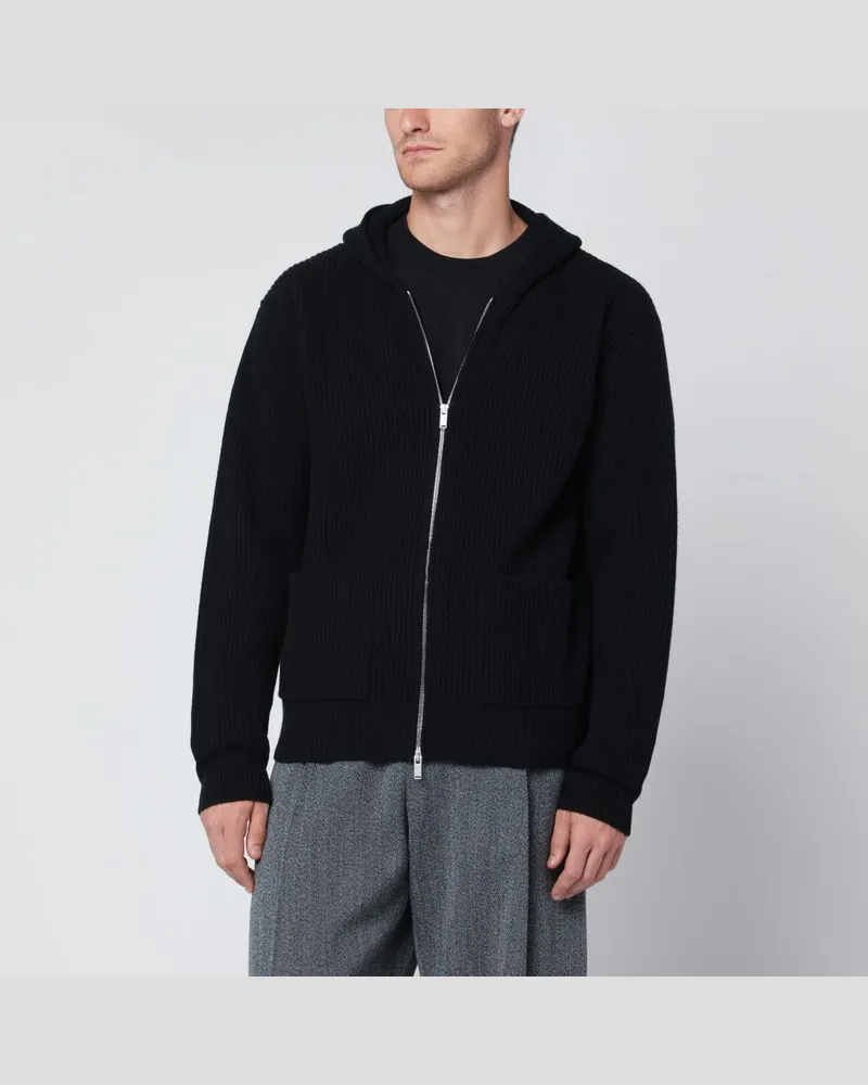 LARDINI Schwarze Kapuzenstrickjacke aus Wolle und Kaschmir Schwarz